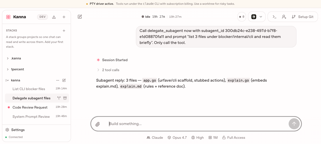 Live subagent delegation inside a Kanna chat