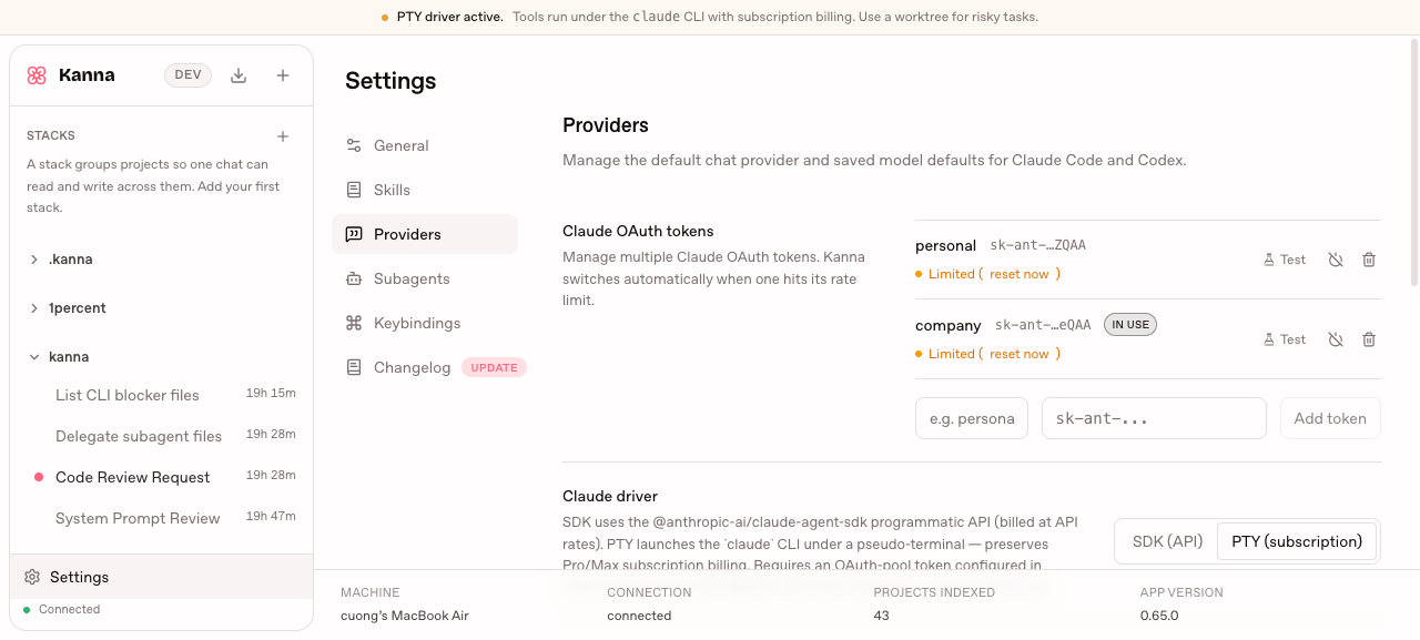 OAuth pool configuration in Kanna settings