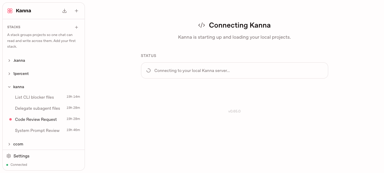 Kanna sidebar grouped by project